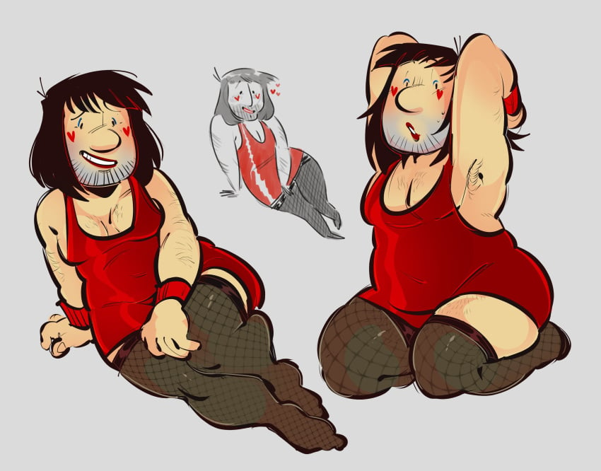 1boy bileshroom chubby_male crossdressing crossdressing_male dad_bod dress fishnet_legwear fishnets hairy_male lipstick lisa_(series) lisa_the_joyful lisa_the_painful manly_gay overweight overweight_male pinup redraw sfw stockings stubble terry_hintz