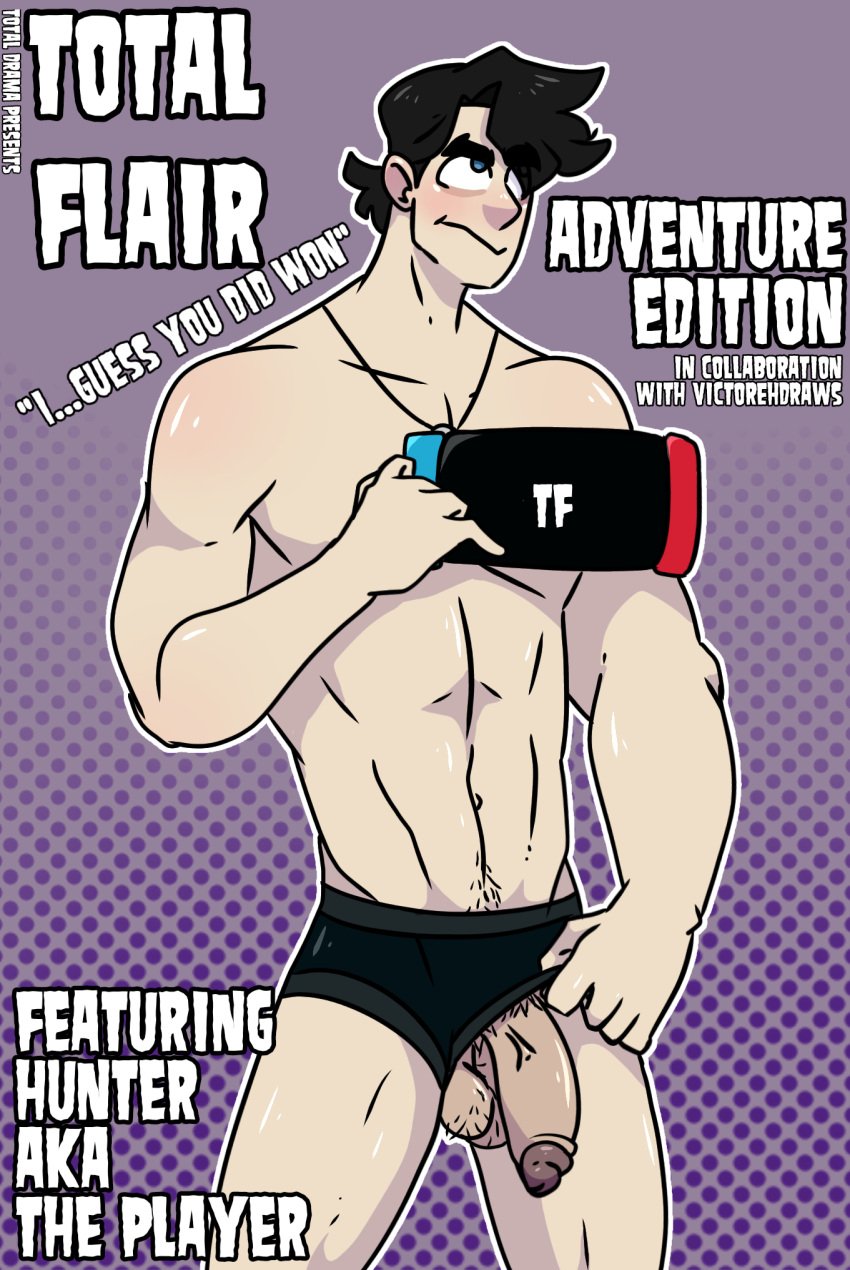 big_penis black_hair bulge bulge_through_clothing bulge_under_clothes disventure_camp gay hunter_(disventure_camp) male_only muscles muscular solo victoreh_draws yaoi