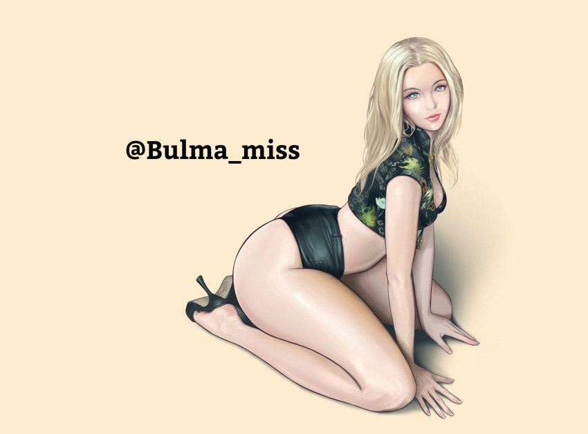 big_ass big_breasts blonde_hair blue_eyes bubble_butt commission feet female female_only fully_clothed hawk-see high_heels latex leather oc original_character pale-skinned_female pale_skin revealing_clothes shiny_skin short_shorts shorts solo_female submissive submissive_female suggestive_look thick_ass thick_thighs wide_hips