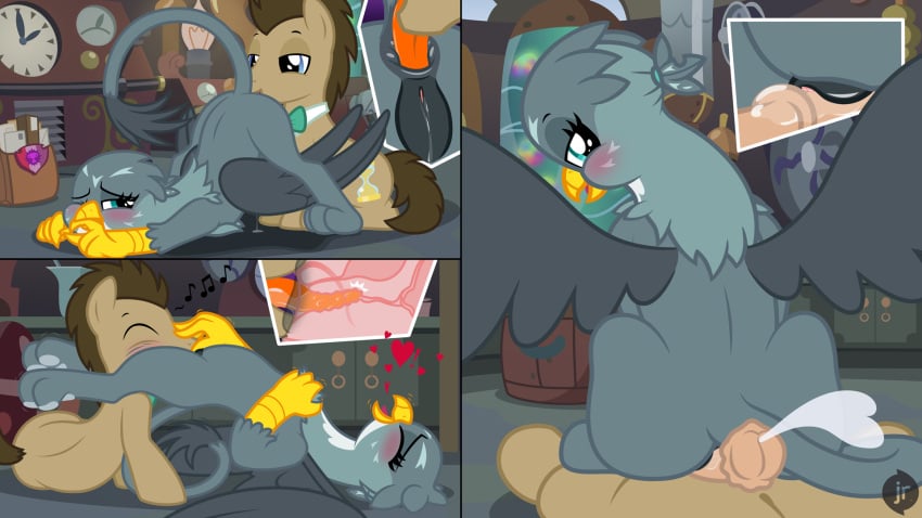 anal animal_genitalia ass_up avian bag beak blue_eyes blush bodily_fluids brown_body claws clock cum cunnilingus doctor_whooves_(mlp) duo ejaculation equid equine facelessjr feathers female feral friendship_is_magic gabby_(mlp) genital_fluids genitals grey_body gryphon hasbro heart_symbol hi_res horse looking_back male male/female mammal my_little_pony mythological_avian mythological_creature mythology oral paws penis pony rimming sex sitting_on_another vaginal_fluids vaginal_penetration wings x-ray