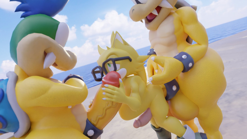 16:9 3d 3d_(artwork) 3d_background anal anthro balls blender_(artwork) canid canine canis digital_media_(artwork) erection eyewear gay genitals glasses group group_sex hair hi_res iggy_koopa koopa koopaling larry_koopa male male/male male_penetrating mammal mario_(series) muscular nintendo nude open_mouth penetration penile penis rig_(soda_rakoon) scalie sex simple_background soda_rakoon spikes stomach_bulge threesome toony trio widescreen wolf