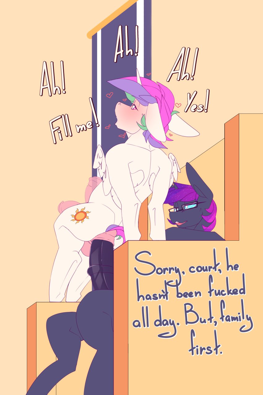 absurd_res alicorn anal anal_sex anal_tugging anus balls blush brother brothers chair chapaevv cutie_mark dialogue digital_media_(artwork) duo english_text equid equine erection eyewear feathered_wings feathers feral friendship_is_magic furniture genitals glasses hair hasbro hi_res horn incest male male/male male_penetrated male_penetrating male_penetrating_male mammal my_little_pony mythological_creature mythological_equine mythology nebula nude open_mouth penetration penis prince_solaris princess_celestia_(mlp) princess_luna_(mlp) public public_sex puffy_anus rule_63 sex sibling simple_background sitting tail text throne throne_room wings