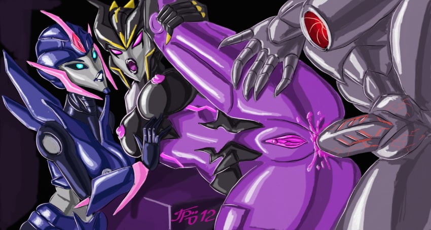 2d 2d_(artwork) 2girls airachnid anal anal_sex arcee arcee_(prime) breasts creampie cum_in_ass cum_inside energomammaries female female_focus flexible grriva mechanical megatron moaning multiple_girls paizuri purple_body purple_nipples purple_skin pussy robot robot_girl sex straight titjob transformers transformers_prime vagina