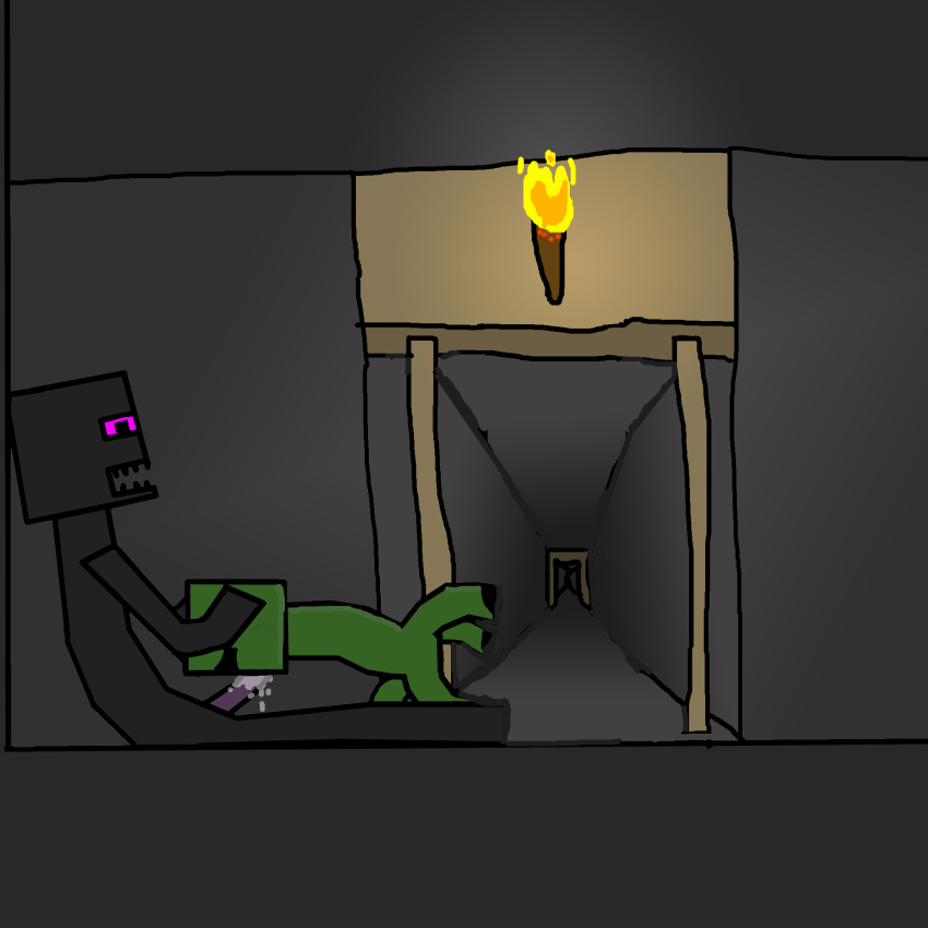 black_skin creeper cum cum_in_mouth cum_inside enderman fellatio fire forced forced_oral green_skin minecraft mineshaft open_mouth oral penis penis_in_mouth purple_eyes purple_penis