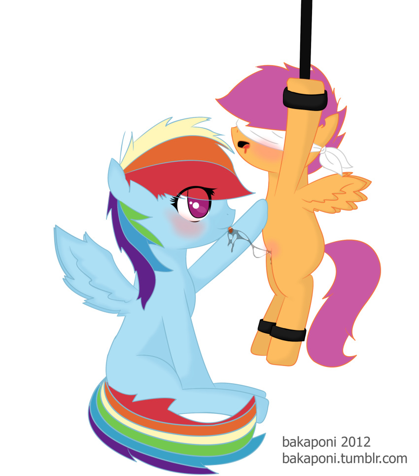 after_cunnilingus after_oral bakaponi bondage cutie_mark_crusaders friendship_is_magic my_little_pony rainbow_dash_(mlp) scootaloo_(mlp) smooth_skin