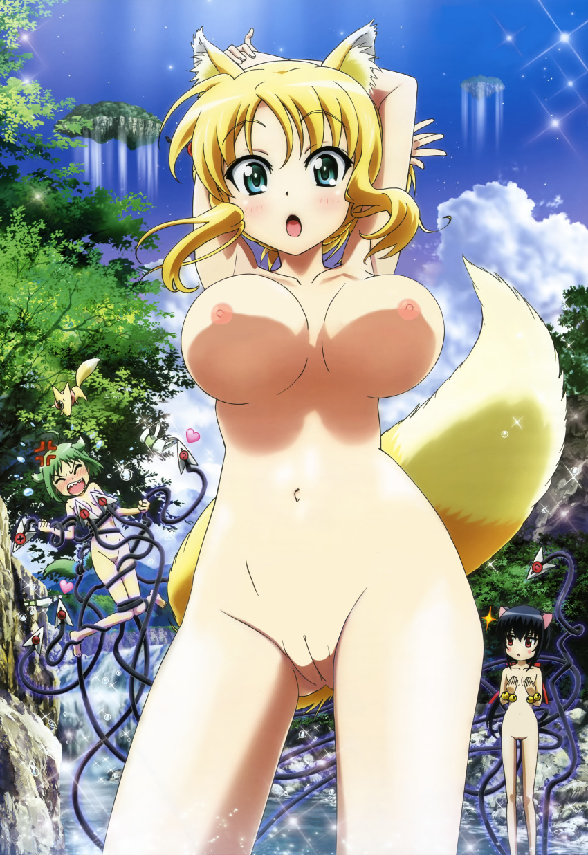 animal_ear dog_days eclair_martinozzi innie_pussy nipples noir_(dog_days) nude photoshop pussy tail uncensored yukikaze_panettone