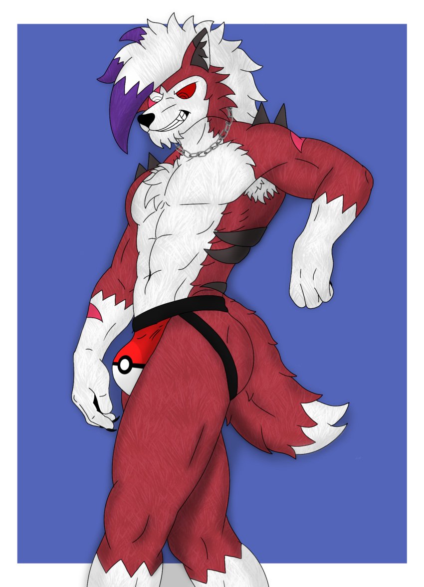 anthro ass clothing generation_7_pokemon hair hi_res jockstrap lycanroc male midnight_lycanroc nicolasthewolf nintendo pokemon pokemon_(species) purple_hair scar side_view solo underwear