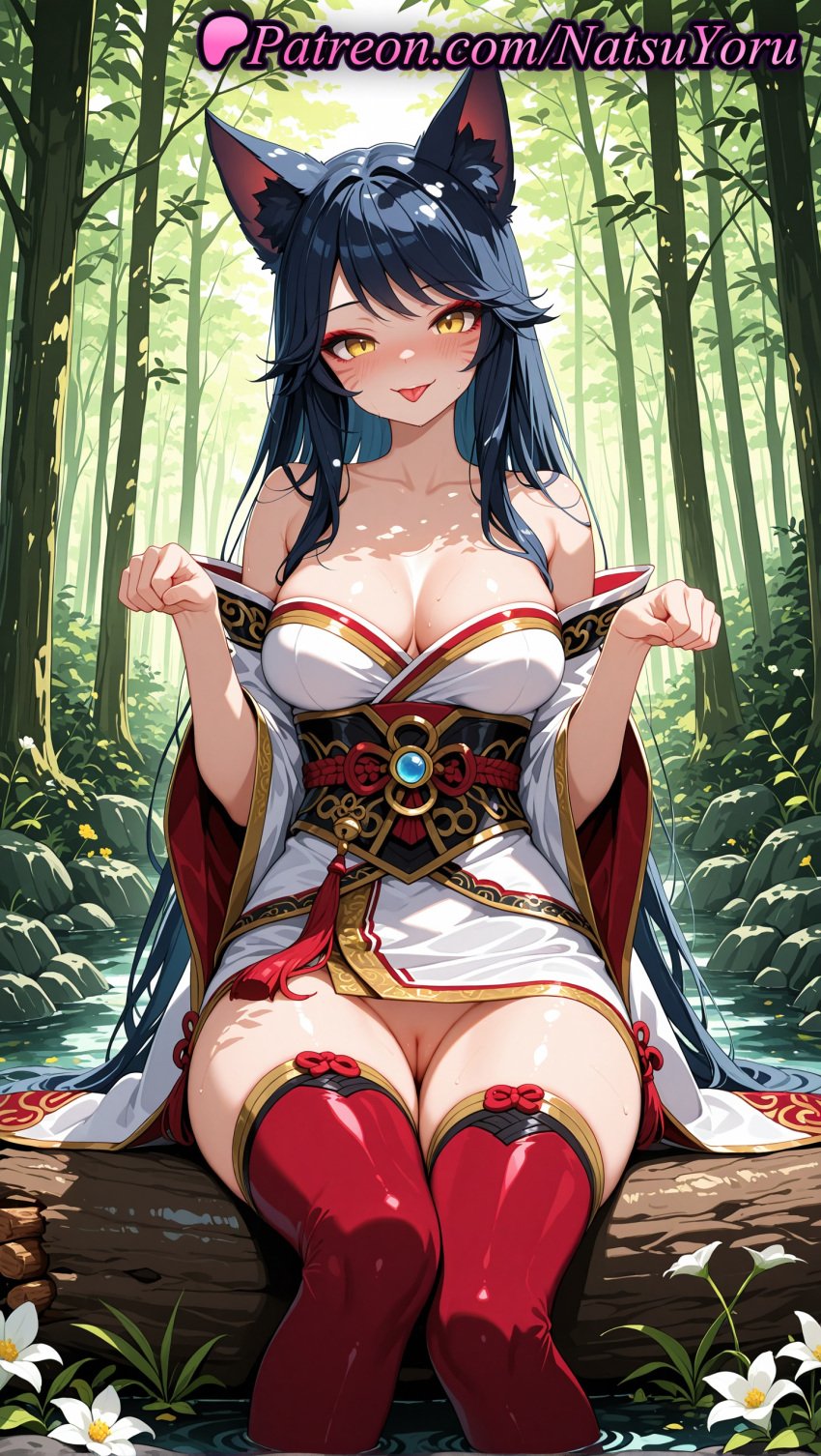 1girls 2025 ahri ai ai_assisted ai_generated animal_ear_fluff animal_ears anime anime_style artist_name bamboo bamboo_forest bangs bare_shoulders black_hair blue_hair blush breasts bust busty cleavage cleft_of_venus clothing collarbone day detached_sleeves dress eyeshadow facial_mark female female_focus female_only female_solo flower forest fox_ears fox_girl gold_trim hands_up hentai hi_res high_quality high_resolution highres japanese_clothes kimono labia large_breasts league_of_legends league_of_legends:_wild_rift long_hair long_sleeves looking_at_viewer makeup mole mole_on_breast natsuyoru nature no_panties non-asian obi off_shoulder outdoors patreon paw_pose pussy red_thighhighs riot_games rock sash short_kimono sitting slit_pupils smile soaking_feet solo solo_female stable_diffusion tassel thighhighs thighs tongue tongue_out tree uncensored vagina very_long_hair voluptuous voluptuous_female wafuku water wet whisker_markings white_flower white_kimono wide_sleeves yellow_eyes