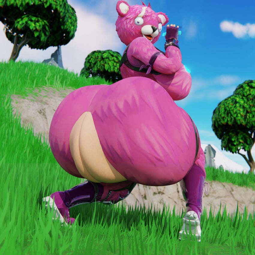 ass ass ass_focus ass_shot bear bear_ass bear_ears bear_girl booty ctgiantess cuddle_team_leader daytime drinking epic_games fat_ass fortnite fortnite:_battle_royale furry furry_female furry_only fursuit fursuit_head looking_back looking_shocked pink pink_body pink_eyes pink_fur pink_gloves pink_hair ripped_clothing ripped_pants shield_potion slurp tearing_clothes tearing_clothing tearing_pants tearing_up