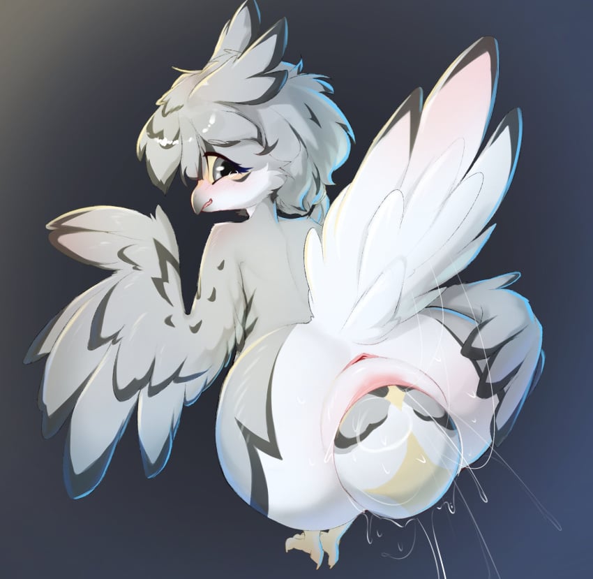 1girls anthro anus ass avian avian_feet beak bent_over big_butt big_egg bird bodily_fluids egg egg_laying feathered_wings feathers female female_only genital_fluids grey_body grey_feathers hi_res lunargent naked nude nude_female solo tail tail_feathers tears vaginal_fluids winged_arms wings