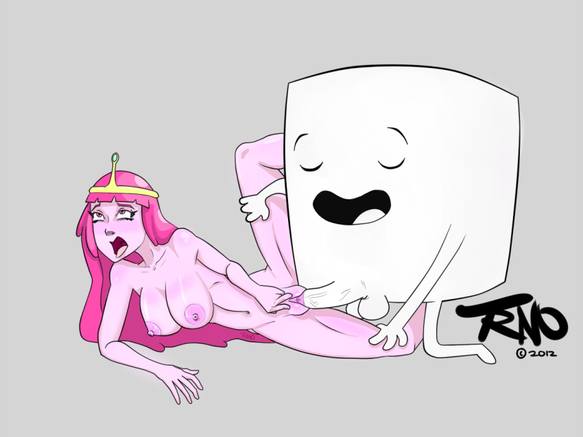 adventure_time blush breasts closed_eyes crown large_breasts long_hair nipples open_mouth pink_eyes pink_hair pink_skin princess_bubblegum simple_background trno vaginal_penetration