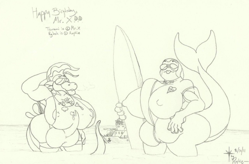 2011 anthro balls big_breasts breasts bulge cetacean cleavage cum dragon erection eyeswear goggles huge_breasts hyper hyper_balls hyper_breasts hyper_penis latex macro marine nipples one_piece_swimsuit orca penis rafiel sea sketch superhero surfboard swimsuit tsunami whale_wars wolfespada