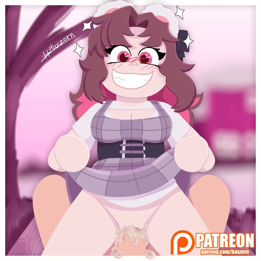 1boy 1girls 2020s 2026 2d 2d_(artwork) bear_ears black_bow bluesky blurry_background blush blushing boob_window bottomless bow breasts brown_hair cleavage cowgirl_position cum cum_in_pussy cum_inside dani_(polarcubyt) female haxzern hearts hearts_in_eyes indie_virtual_youtuber indie_vtuber male male/female pink_eyes polarcub pussy roblox roblox_youtuber skirt skirt_lift skirt_lifted smile smiling_at_viewer sparkles streamer virtual_youtuber vtuber watermark youtube youtuber