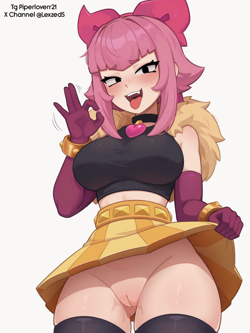 1girls ai_generated black_eyes brawl_stars looking_at_viewer melodie_(brawl_stars) nude pussy solo