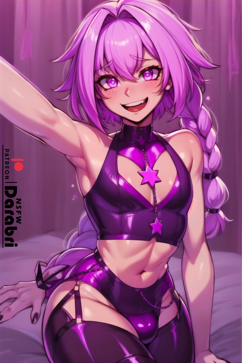 abstract_background absurd_res ai_generated armpits astolfo_(fate) bed blush braid braided_hair bulge cleavage colored crazy crazy_eyes cute cute_male darabri detailed fate/grand_order fate_(series) femboy feminine_male flat_chest flat_chested flushed girly latex logo looking_at_viewer muscular navel otoko_no_ko outlines patreon patreon_logo penis_bulge pink_eyes pink_hair selfie selfie_pose shoulders single_braid sitting slutty_clothing smile solo solo_focus stockings teeth thick_thighs thighs tight_clothing tight_fit tights tongue trap