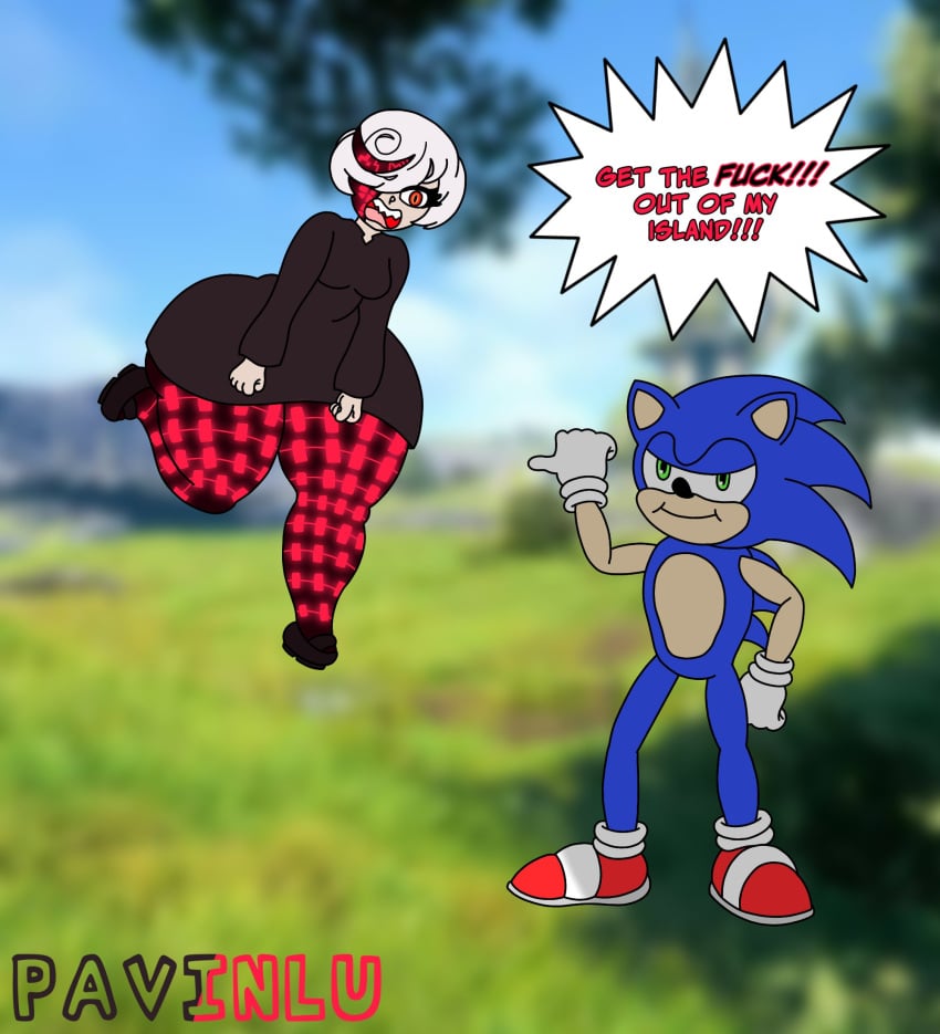 1boy 1girls 2024 aged_up angry angry_face artist_name artist_signature big_ass big_butt clothing fat_ass female light_skin light_skinned_female male partially_clothed pavinlu red_eyes sage_(sonic_frontiers) sega shoes short_hair shortstack sonic_(series) sonic_frontiers sonic_the_hedgehog thighs thunder_thighs tsundere white_hair