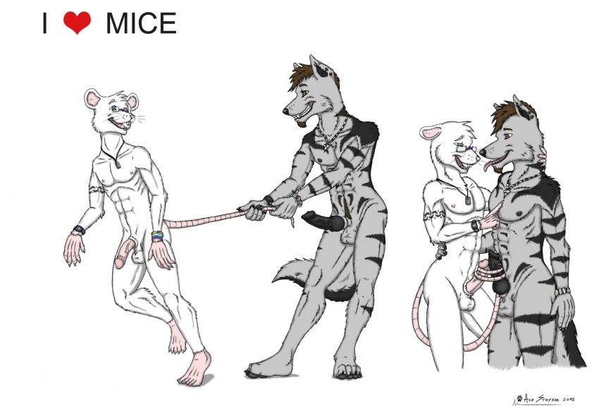 2012 ace_stryker anthro brown_eyes brown_hair canine erection eyewear facial_hair frottage fur furry furry_only gay glasses hair male mouse no_humans nude penis rodent wolf