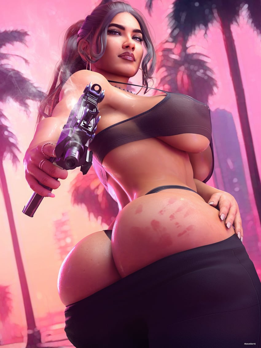 1girls 3d ass big_ass big_breasts breasts dark-skinned_female dark_skin female female_only grand_theft_auto grand_theft_auto_vi gun hand_print hand_print_on_ass hand_print_on_butt handprint handprint_on_ass handprint_on_butt hispanic huge_ass huge_breasts large_ass large_breasts latina lucia_(gta) nipple_piercing nude_female pierced_nipples pose puerto_rican ravelent rockstar_games tagme underboob voluptuous voluptuous_female