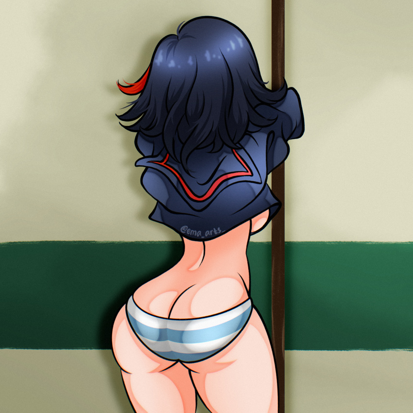 1girls ass ass_cleavage butt_crack ema_arts female female_only human kill_la_kill matoi_ryuuko panties pole ryukoredraw solo tagme