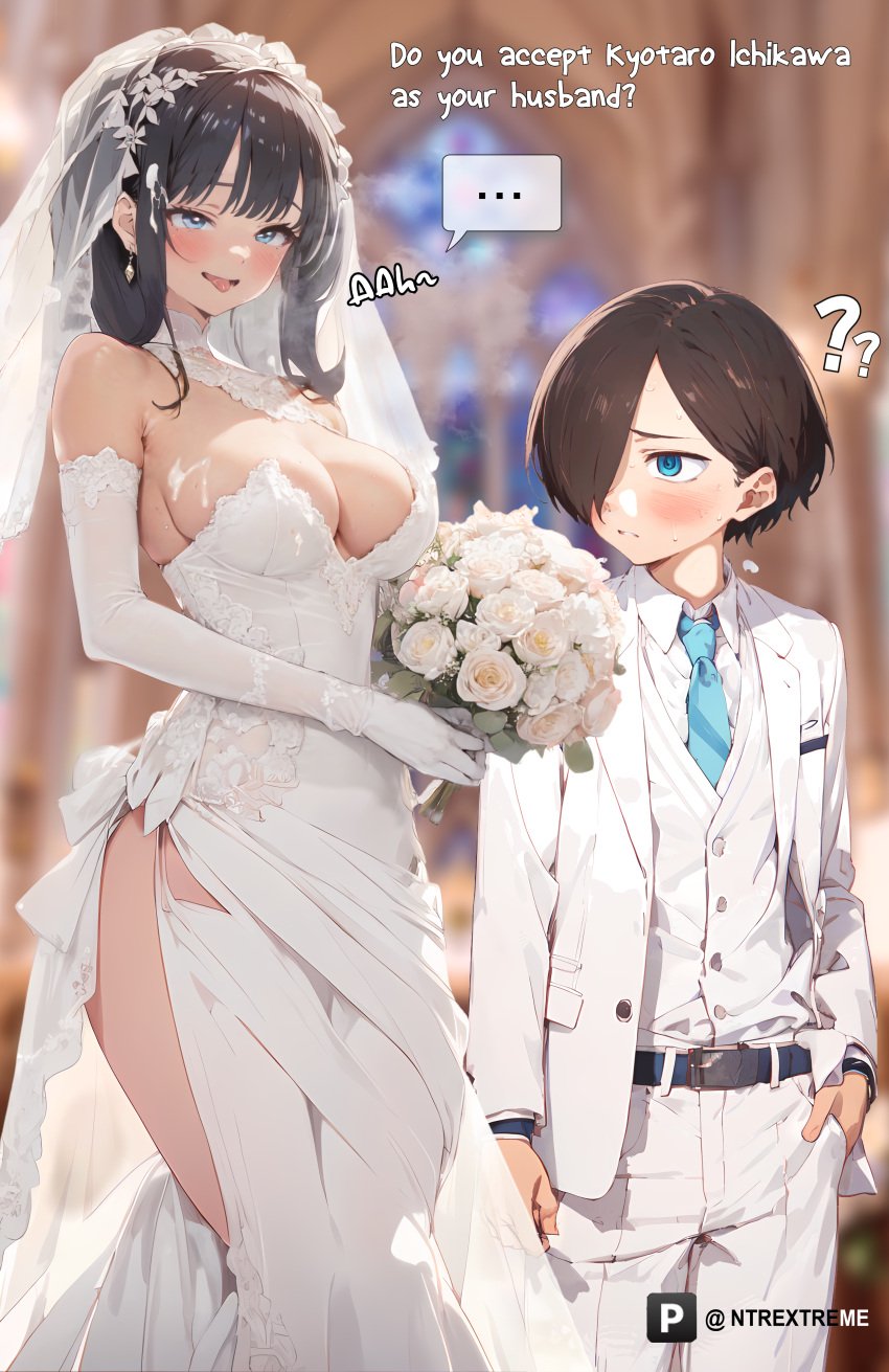 ahe_gao ai_generated boku_no_kokoro_no_yabai_yatsu bridal_gauntlets bride cheating cheating_girlfriend cheating_on_wedding_day cuckold english_text ichikawa_kyoutarou netorare ntr ntrextreme wedding_dress wedding_gloves wedding_veil yamada_anna