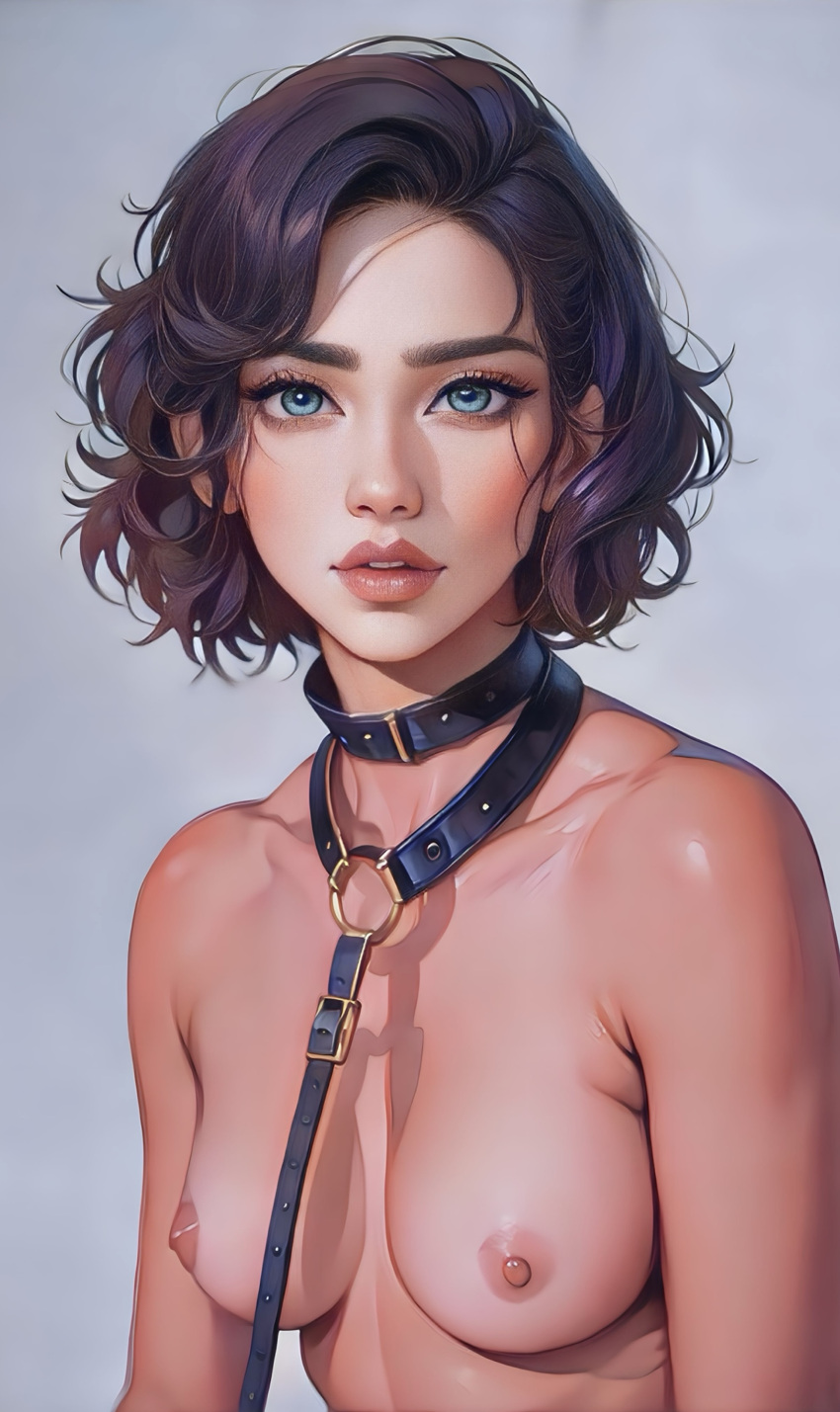 ai_generated ai_reworked anime_style anime_version blue_eyes breasts collar leash leashed_collar maenae_ravencroft original_character short_hair slavegirl