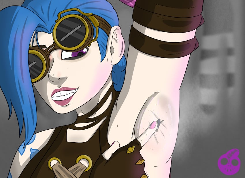 arcane arcane_jinx armpits blue_hair giantess jinx_(league_of_legends) league_of_legends nikonoir painted_nails purple_eyes riot_games shrinking sweat