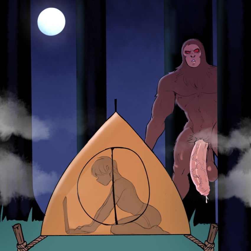 anthro balls big_balls big_penis bigfoot foreskin furry girly kiddeathx_(artist) male male_only penis sasquatch tent