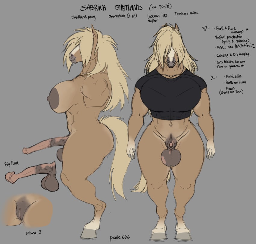 anatomically_correct anatomically_correct_genitalia anatomically_correct_penis animal_genitalia animal_penis anthro big_breasts big_flare blonde_hair breasts equid equine equine_genitalia equine_penis female flared_penis genitals gynomorph hair hi_res horse humanoid_genitalia intersex long_hair mammal model_sheet muscular muscular_female muscular_gynomorph muscular_intersex penis ponie666 pony shetland_pony solo