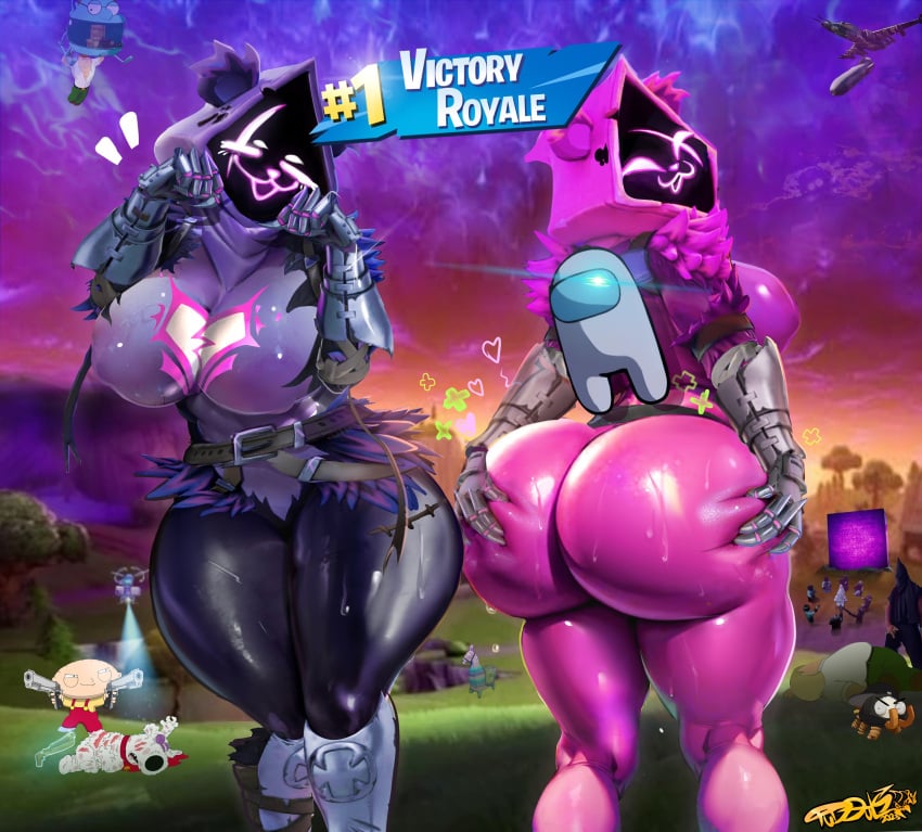 2girls absurd_res anthro ass bear big_breasts big_butt bodily_fluids breasts butt_grab clothing duo epic_games female fortnite front_view hand_on_butt hi_res huge_breasts huge_butt human mammal raven_team_leader raven_team_leader_(cuddly) rear_view smug sweat sweaty_butt thick_thighs tight_clothing tudduls wide_hips