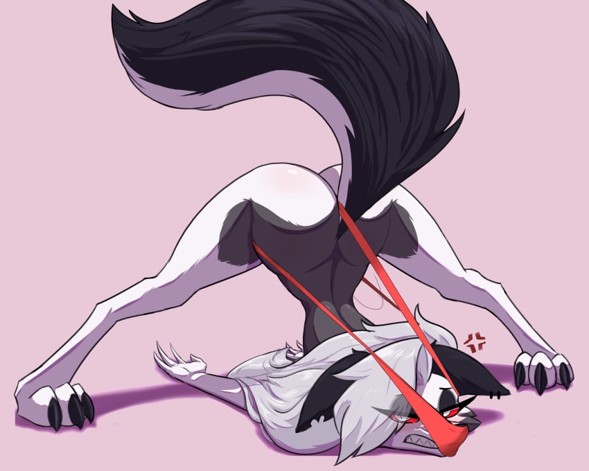 absurd_res angry anthro ass ass_up atomic_wedgie bullying canid canid_demon carbonfloof clothed clothing convenient_censorship cross-popping_vein demon female fur grey_body grey_fur hair hair_covering_breasts hellhound helluva_boss hi_res jack-o'_pose long_hair loona_(helluva_boss) mammal panties pose red_clothing red_panties red_underwear silver_hair solo third-party_edit thong topless topless_anthro topless_female underwear wedgie