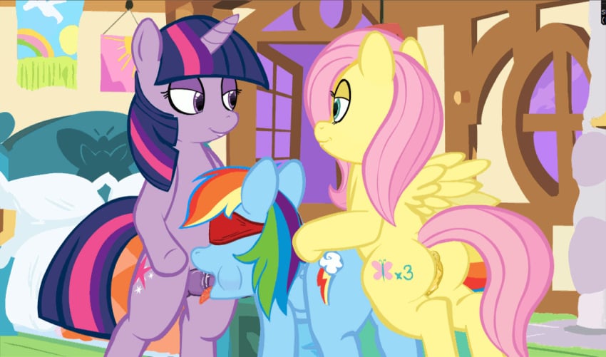 2girls animated anus ass equine fluttershy_(mlp) friendship_is_magic furry futanari horn intersex mittsies my_little_pony oral pegasus penetration penis pussy r!p rainbow_dash_(mlp) spitroast straight_hair strap-on tail twilight_sparkle_(mlp) unicorn