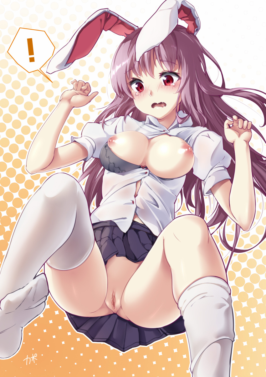 animal_ear bra breasts bunny_ear cofepig nipples nopan reisen_udongein_inaba thighhighs touhou