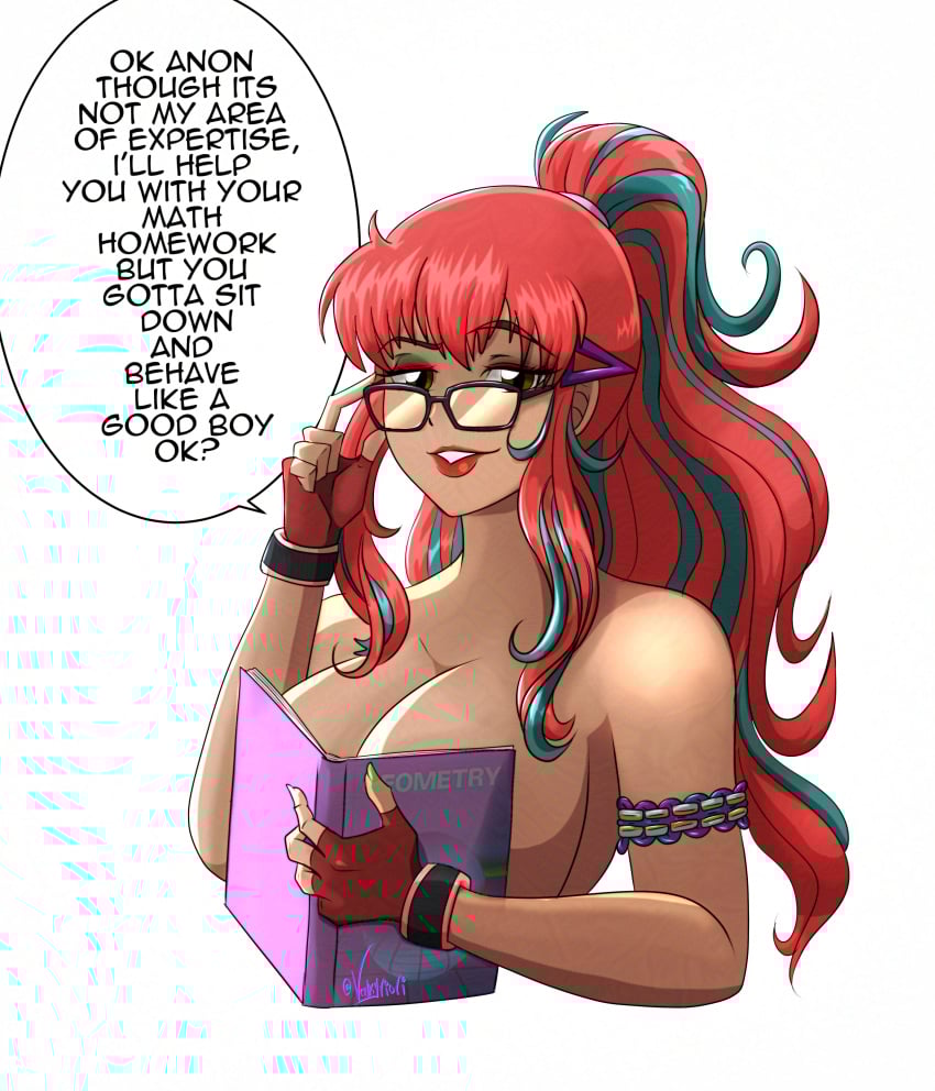 2d artist_request big_breasts book breasts busty cleavage english_text fatal_fury fatal_fury:_city_of_the_wolves female female_focus female_only glasses long_hair makeup meme ouch_meme ponytail preecha_(fatal_fury) red_hair snk speech_bubble tagme text topless
