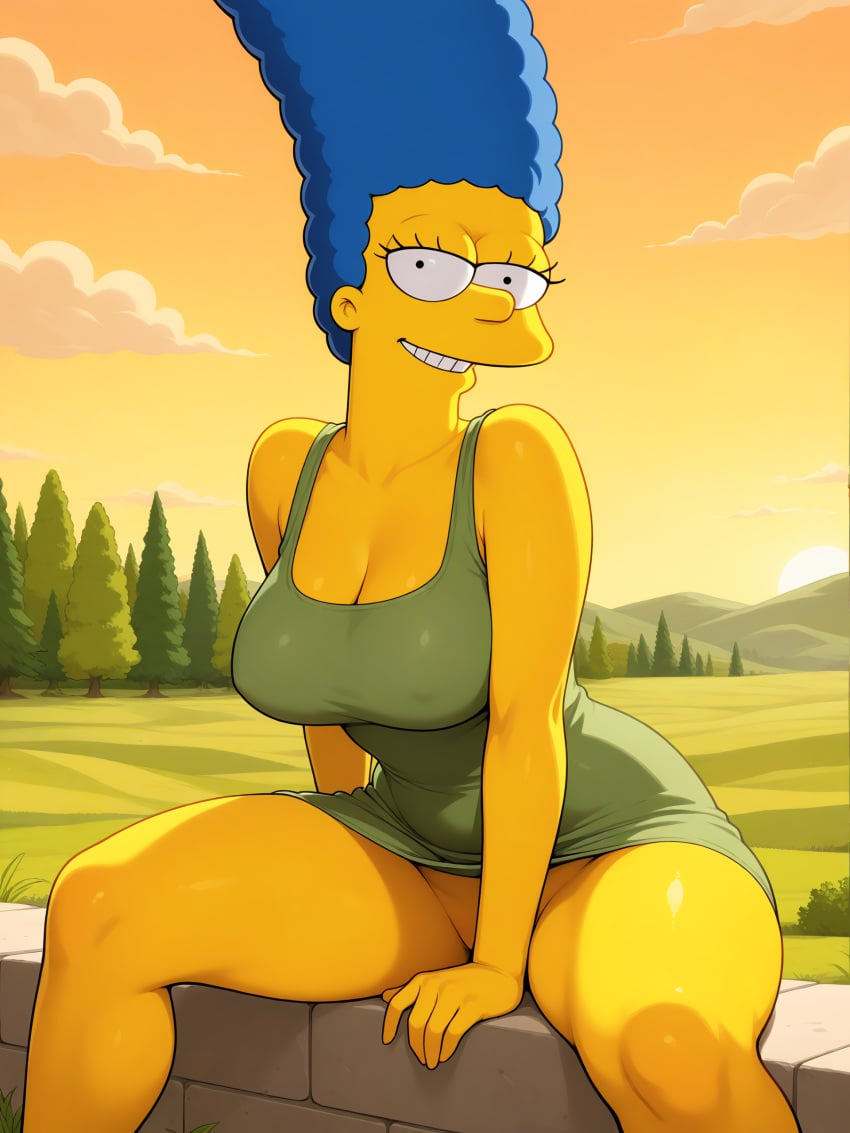 ai_generated big_ass big_breasts big_butt cartoon cartoon_character cartoon_milf cleavage marge_simpson milf mommy no_panties outdoors robotkesh seductive spread_legs teasing the_simpsons thick_thighs upskirt wide_hips