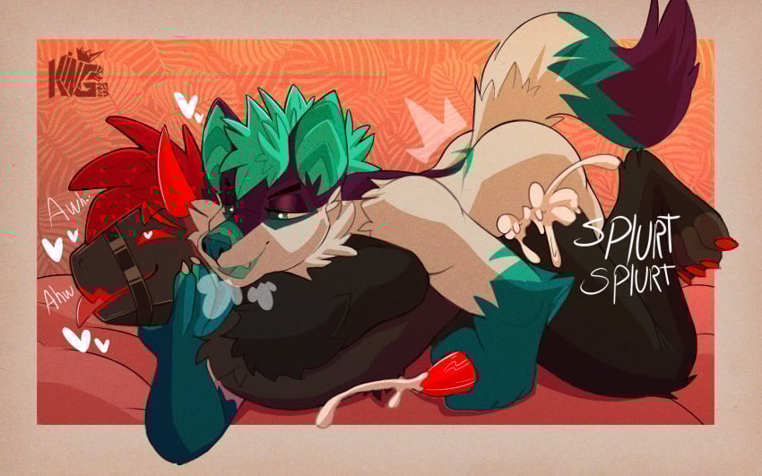 agrius_(agriuswb) anal anal_sex anthro ass azrael_(r3x) bat bed_sheet bedding big_butt black_body black_fur bodily_fluids bondage bondage bound breath canid canine canis claws cum cum_in_ass cum_inside digital_drawing_(artwork) digital_media_(artwork) duo erection feet from_behind_position fucked_silly fur fur_markings furniture genital_fluids genitals green_eyes green_hair green_markings hair happy heart_eyes heart_symbol hi_res horn hybrid lying machine male male/male male_penetrated male_penetrating male_penetrating_male mammal markings masturbating_while_penetrated masturbation multi_ear multicolored_body nude open_mouth panting penetration penile penis penis_grab protogen restraints screen screen_face sex shaded simple_background smile submissive tail teeth text thick_thighs tongue white_body white_fur wolf xxkingskeleton1