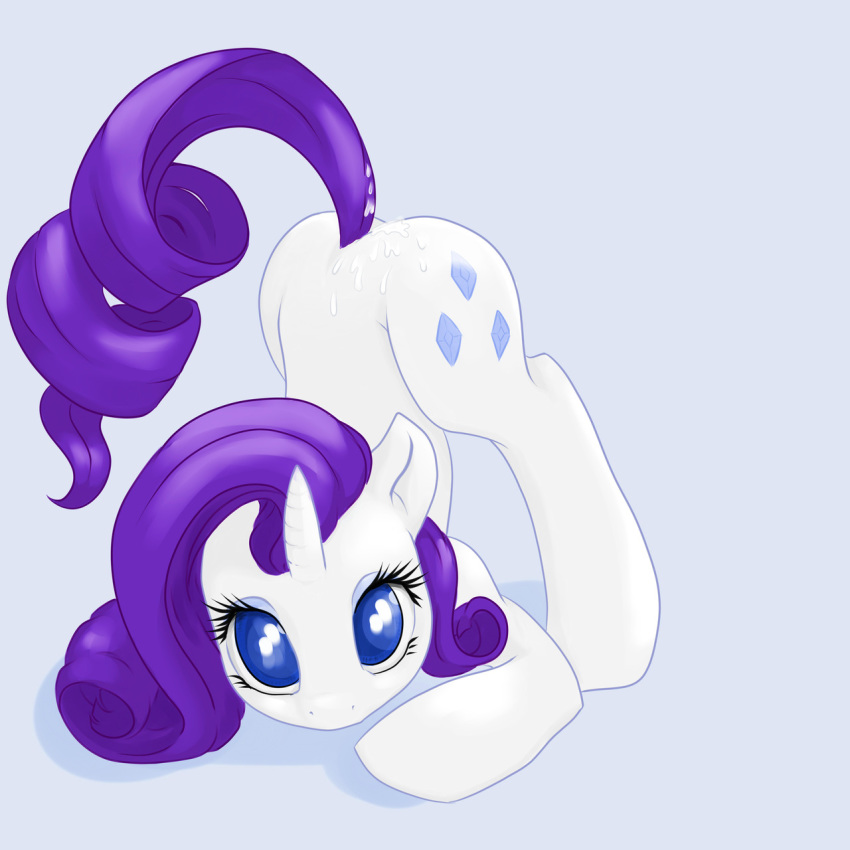 2012 ass_up blue_eyes cum cum_on_ass cutie_mark equine female feral friendship_is_magic hair horn horse justpony looking_at_viewer my_little_pony pony purple_hair rarity_(mlp) solo unicorn