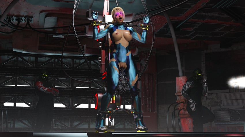 1girls 2boys 3d 3d_(artwork) big_breasts bodysuit breasts_out captured captured_heroine captured_superheroine cumming defeated defeated_heroine elmeistro female fit fit_female fucking_machine helpless heroine heroine_in_trouble male metroid mind_break orgasm orgasm_face rape ripped_clothing samus_aran squirting superheroine thick_thighs tight_clothing