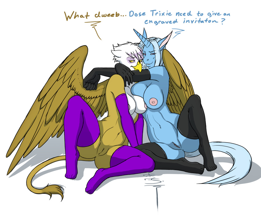 anthro anus avian cuddling equine female friendship_is_magic gilda_(mlp) gryphon horn my_little_pony omnoproxy omnoproxyl337 pussy ricofox stockings trixie_(mlp) unicorn yuri