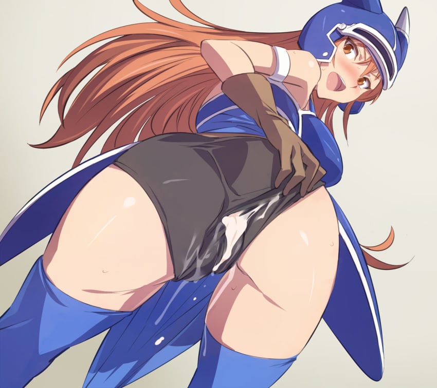 after_sex akira02 ass blush brown_eyes brown_hair clothing cum cum_on_ass cum_on_clothes daisy_(dq) dragon_quest dragon_quest_yuusha_abel_densetsu forced_in_fabric large_breasts sex_through_clothes sex_through_clothing stockings thighhighs