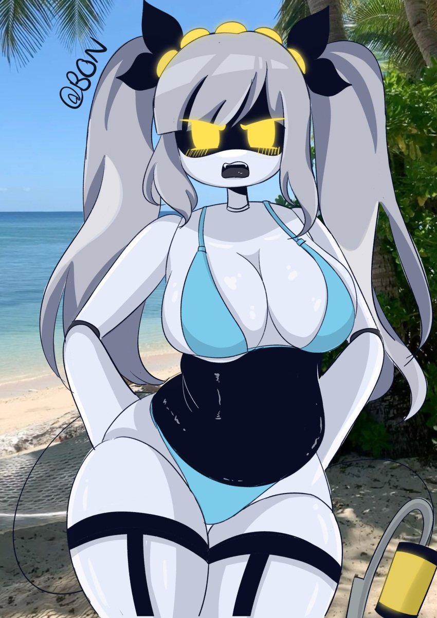 belly bikini blush bon_bonn garter_straps j_(murder_drones)