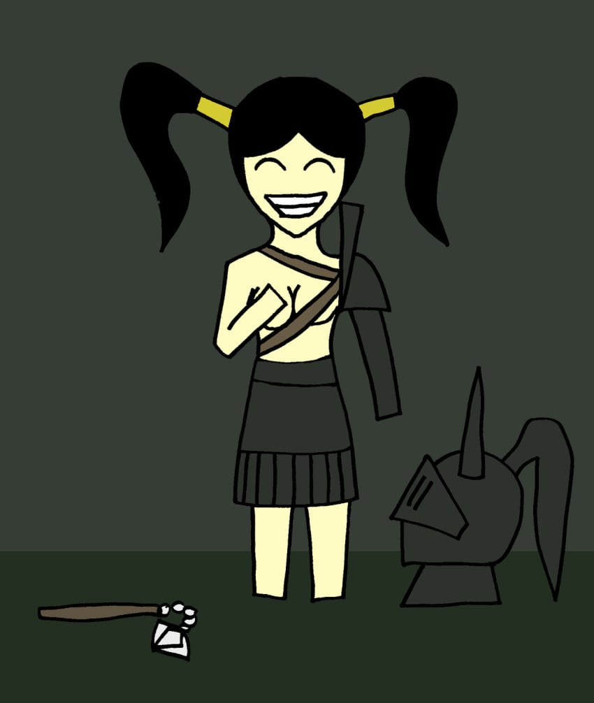 armor bare_breasts covering_breasts old_school_runescape osrs pigtails rule_63 runescape smile tigerac verac