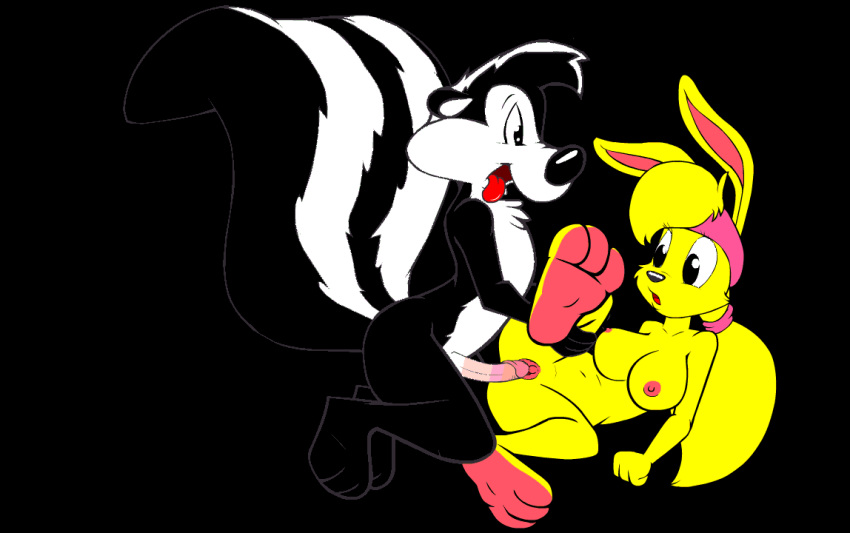 animated breasts crossover female hair_tie jazz_jackrabbit_(series) leg_lift looney_tunes lori_jackrabbit male motion_tweening nipples penis pepe_le_pew skunk smooth_fur straight toonpimp vaginal_penetration yellow_fur