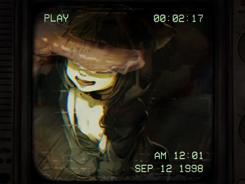 1boy 1girls animal_genitalia animal_penis black_hair canine canine_genitalia canine_penis chainsaw_man cock cock_worship collar crt denji_(chainsaw_man) dick dog_girl excited excited_female eyes_covered female girl interspecies knot male nayuta_(chainsaw_man) nipples penis penis_out precum pyjamas recording recording_video smile teasing vasuwaru worship