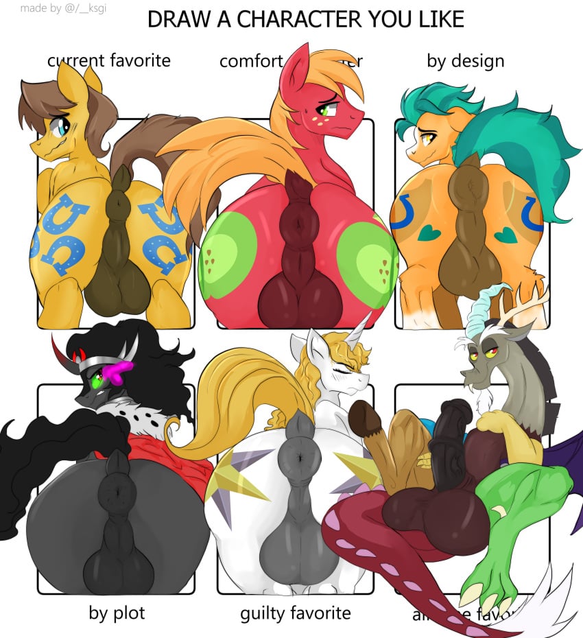 absurd_res angry animal_genitalia animal_penis anus ass backsack balls big_balls big_butt big_macintosh_(mlp) big_penis black_hair blonde_hair blue_hair blush brown_hair bubble_butt caramel_(mlp) chimera closed_eyes cutie_mark discord_(mlp) dock_(anatomy) draconequus earth_pony equid equine equine_anus equine_genitalia equine_penis facial_hair feral friendship_is_magic frown genitals goatee grey_body group hair hasbro hi_res hitch_trailblazer_(mlp) horn horse huge_butt hybrid king_sombra_(mlp) male mammal meme mlp_g5 my_little_pony mylittlewarhose mythological_creature mythological_equine mythology nervous_smile orange_body penis perineum pony presenting presenting_anus presenting_balls presenting_hindquarters presenting_penis prince_blueblood_(mlp) puffy_anus raised_tail red_body simple_background sitting six_fanarts_challenge smile snout solo tail tail_anus unicorn white_body yellow_body
