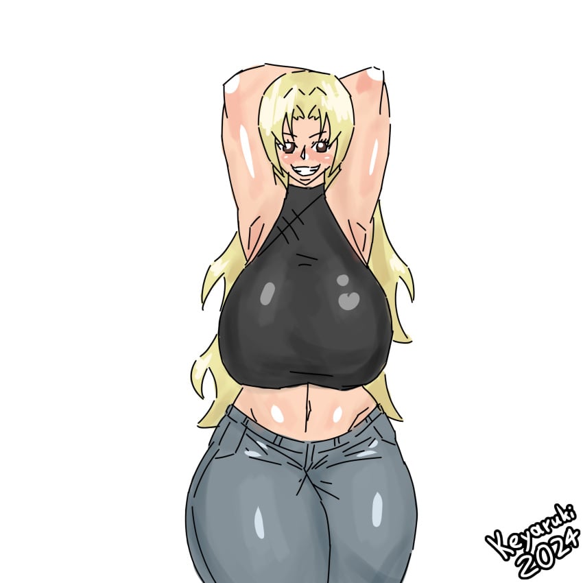 1female 1girls 2d 2d_(artwork) ass big_ass big_breasts big_hips big_thighs blonde_female blonde_hair boobs_bigger_than_head breasts female female_focus female_only flat_colors gigantic_breasts hips jujutsu_kaisen keyaruki massive_breasts milf shiny_skin signature simple_background simple_coloring solo solo_focus standing strong_woman thick_thighs thighs twitter_link unrealistic_proportions voluptuous voluptuous_female yuki_tsukumo