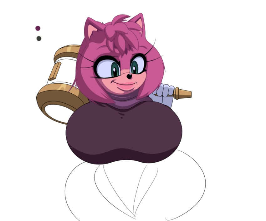 amy_rose breasts cape female_focus female_only green_eyes green_eyes_female hedgehog hedgehog_ears hedgehog_girl lips movie_amy movie_sonic pink_fur pink_hair seductive_eyes seductive_look seductive_smile sonic_(series) sonic_the_hedgehog sonic_the_hedgehog_(idw) sonic_the_hedgehog_(series) sonic_the_hedgehog_3_(film) tits_bigger_than_head turboranger wip work_in_progress