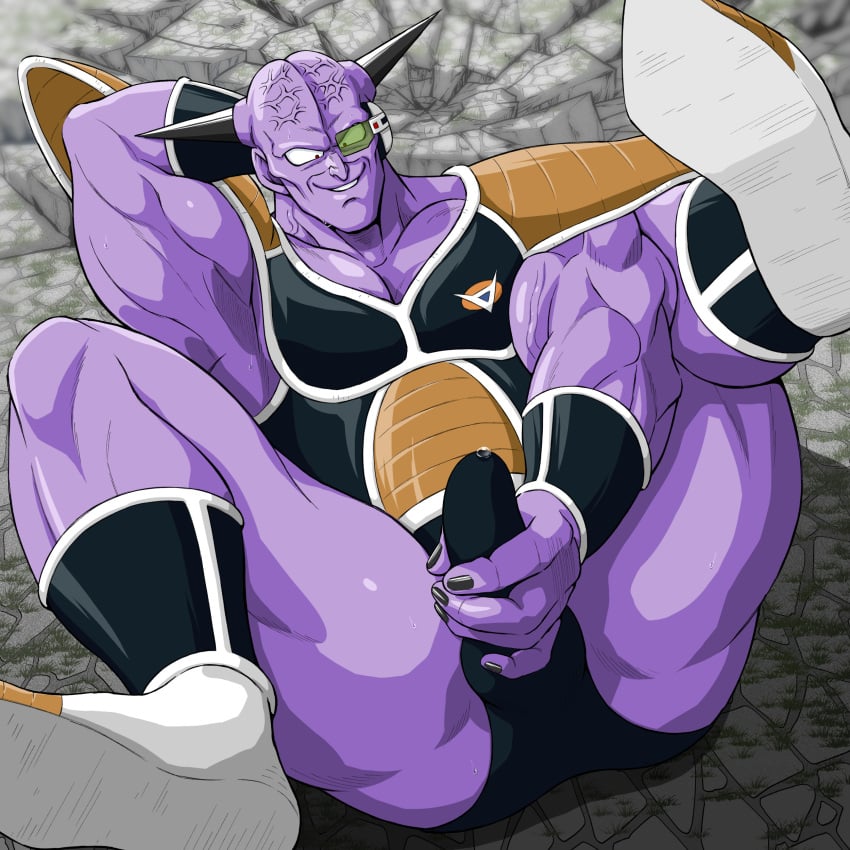 1:1 1boy armor armpits arms_behind_head arms_up ass_visible_through_thighs bald bara beefy biceps big_chin black_nails boots captain_ginyu clothed cracked_ground cracks dragon_ball dragon_ball_z erection erection_under_clothes eyewear frown gay grass grin hi_res holding_penis horn hunk jerking legband legs_up long_horn looking_at_penis lying lying_on_back lying_on_ground male male_only manly masturbation masturbation_through_clothing mature_male muchiyukichan muscles muscular muscular_arms muscular_legs muscular_male muscular_thighs nail_polish pecs pointy_nose precum precum_drip purple_body purple_skin red_eyes sanpaku shadow sharp_horn shoulder_pads small_pupils spread_legs stone_floor straight_horn sweat sweatdrop thick_arms thick_neck thick_thighs tough_guy veiny_head veiny_neck very_high_resolution visor wristband yaoi