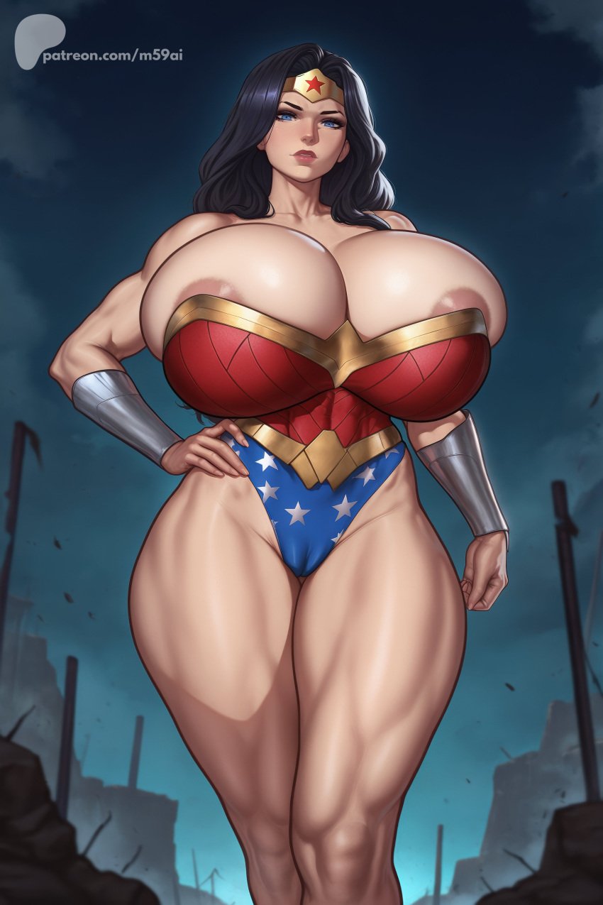 1girls ai_generated areola_slip areolae armor ass big_ass big_breasts bimbo_body black_hair blue_eyes breast_squish breasts breasts_bigger_than_head cameltoe cartoony child_bearing_hips cleavage cleavage_overflow curvy dc dc_comics female female_only gauntlets gigantic_breasts hand_on_hip huge_ass huge_breasts human hyper hyper_ass hyper_breasts large_areolae large_breasts long_hair looking_at_viewer m59ai mature_female muscular muscular_female round_breasts slim_waist solo superhero superheroine thick_thighs thunder_thighs tiara voluptuous wide_hips wonder_woman wonder_woman_(injustice) wonder_woman_(series)