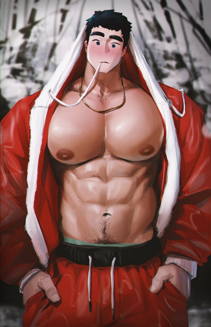 abs beefy black_hair bodybuilder christmas christmas_outfit daddy holidays hoonzino lad male male_only manly muscle muscles muscular muscular_male nipples no_visible_genitalia pecs