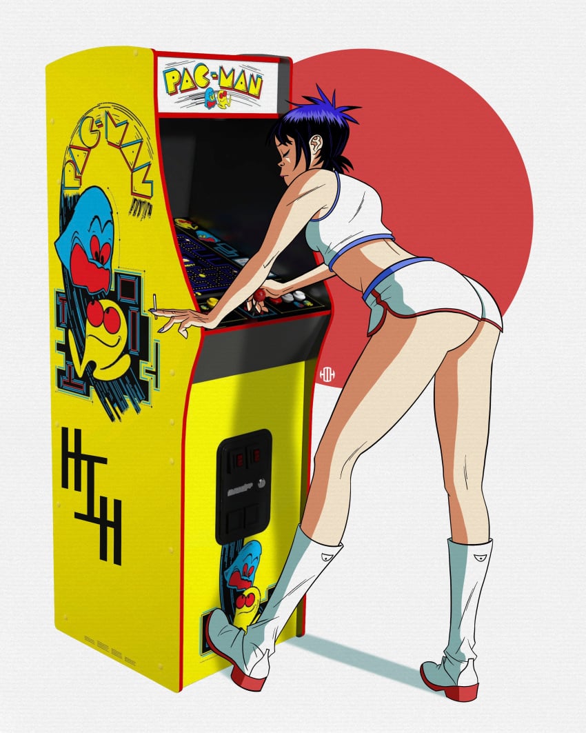 arcade_machine harrisartz noodle_(pac-man) presenting_ass